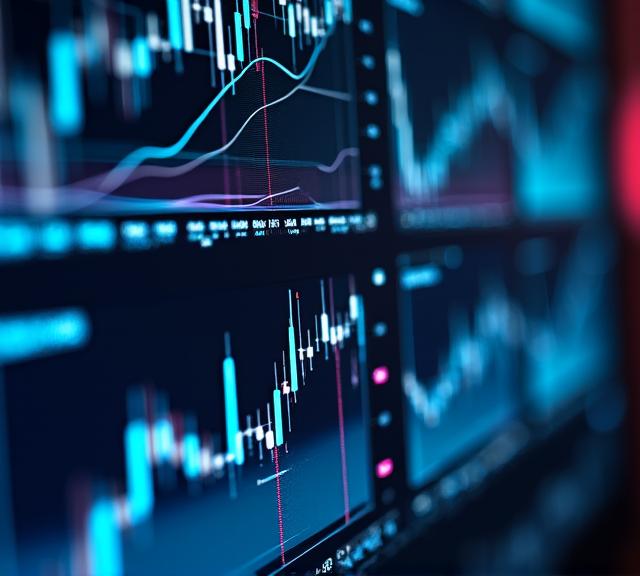 Detailed close-up of a sleek data visualization interface showing complex graphs and high-contrast color scheme